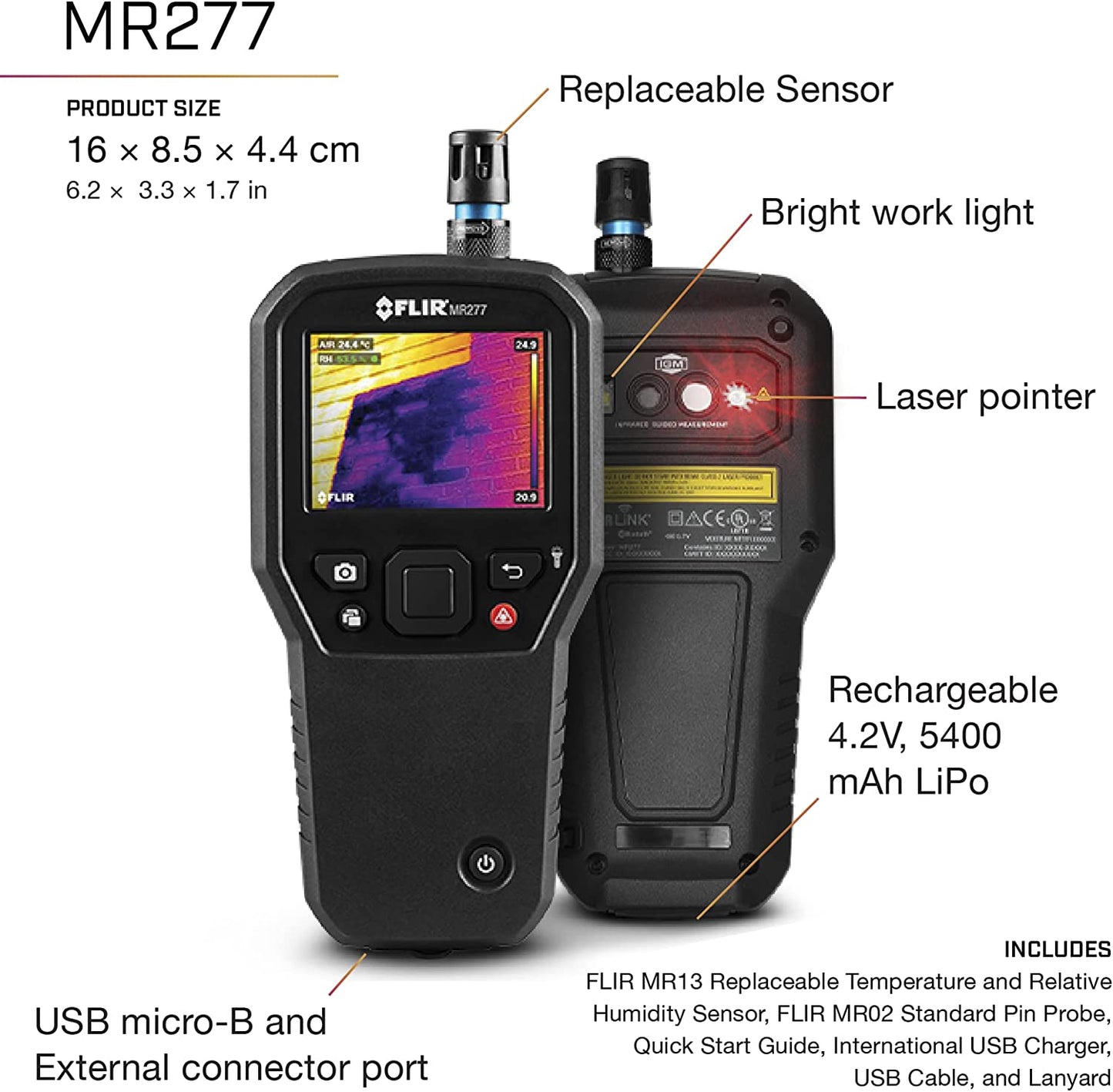 FLIR MR277 Medidor de humedad, cámara IR MSX e higrómetro para inspección de edificios