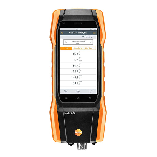 Kit analizador de combustión residencial y comercial testo 300 I con impresora bluetooth opcional I CO Meter para gases de combustión, proyecto, presión diferencial y niveles de CO ambiental de los sistemas de calefacción