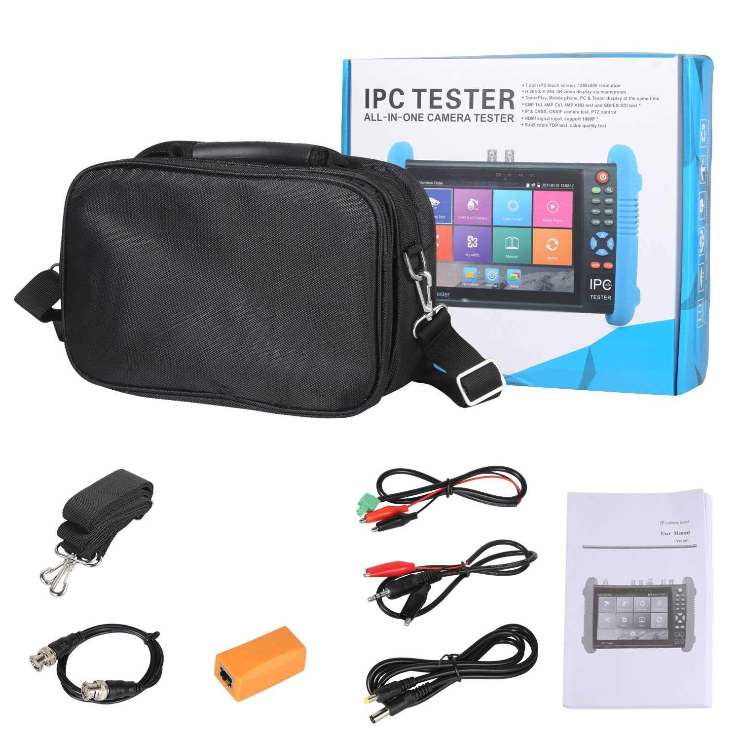EVERSECU 7 inch IPS Touch Screen H.265 4K IP Camera Tester CCTV CVBS Analog Tester Built in WiFi with POE/WIFI/8G TF Card/HDMI Output/RJ45 TDR/Dual Window Test/Firmware CCTV Test Monitor