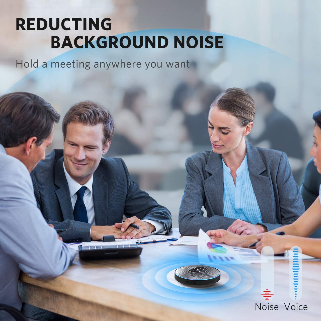 Altavoz Bluetooth – M2 gris altavoz de conferencia con dongle, idea para la oficina en casa 360º Recogida de voz 4 AI Echo y micrófonos con cancelación de ruido, altavoz USB Skype AUX in/Out para hasta 8 personas