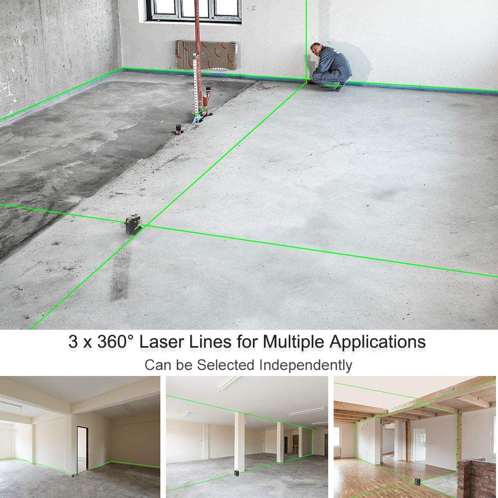 Huepar 3D Green Beam Self-Leveling Laser Level 3x360 Cross Line Laser Three-Plane Leveling and Alignment Line Laser Level -Two 360° Vertical and One 360° Horizontal Line -Magnetic Pivoting Base 603CG
