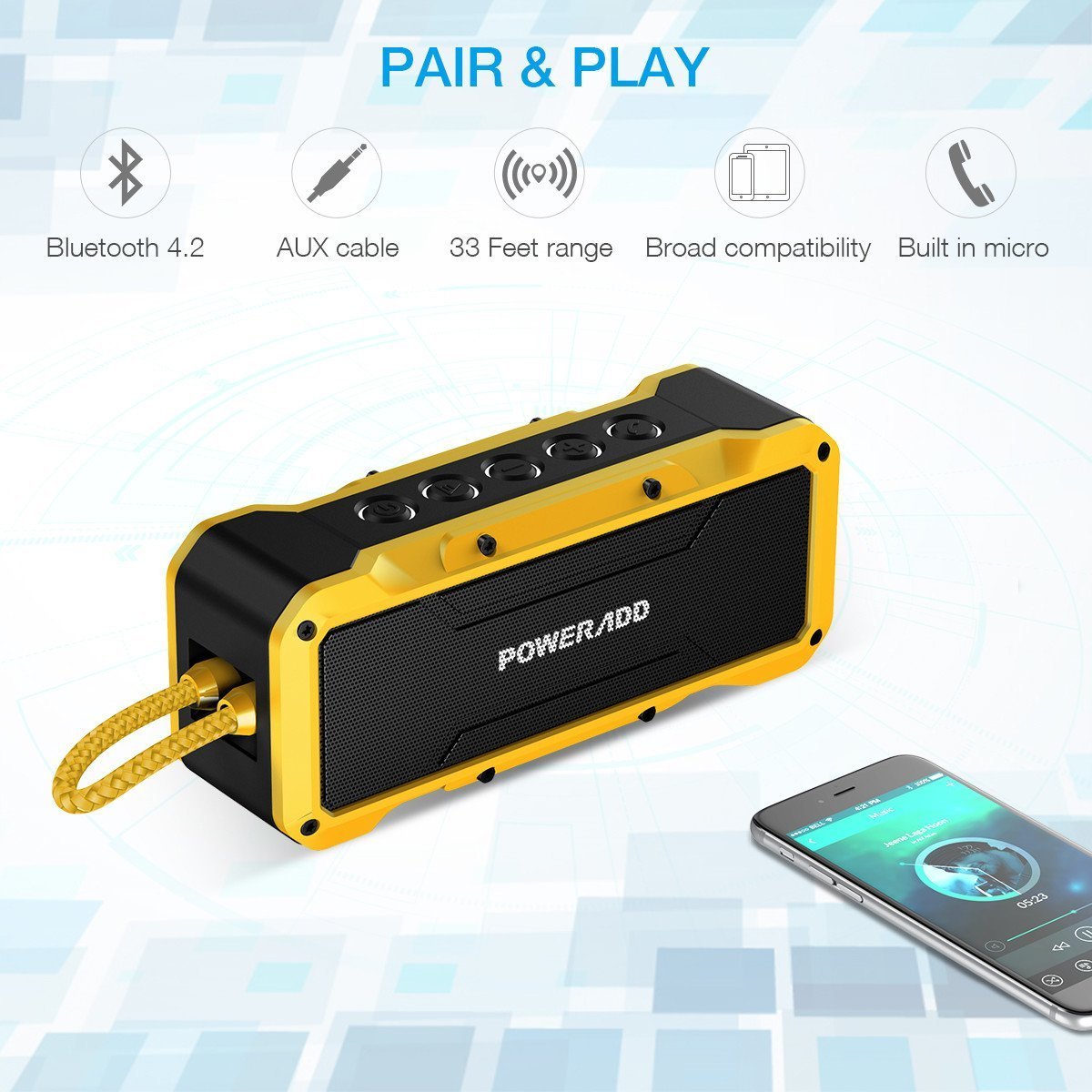 Poweradd MusicFly Indoor/Outdoor Portable Wireless Bluetooth Speakers