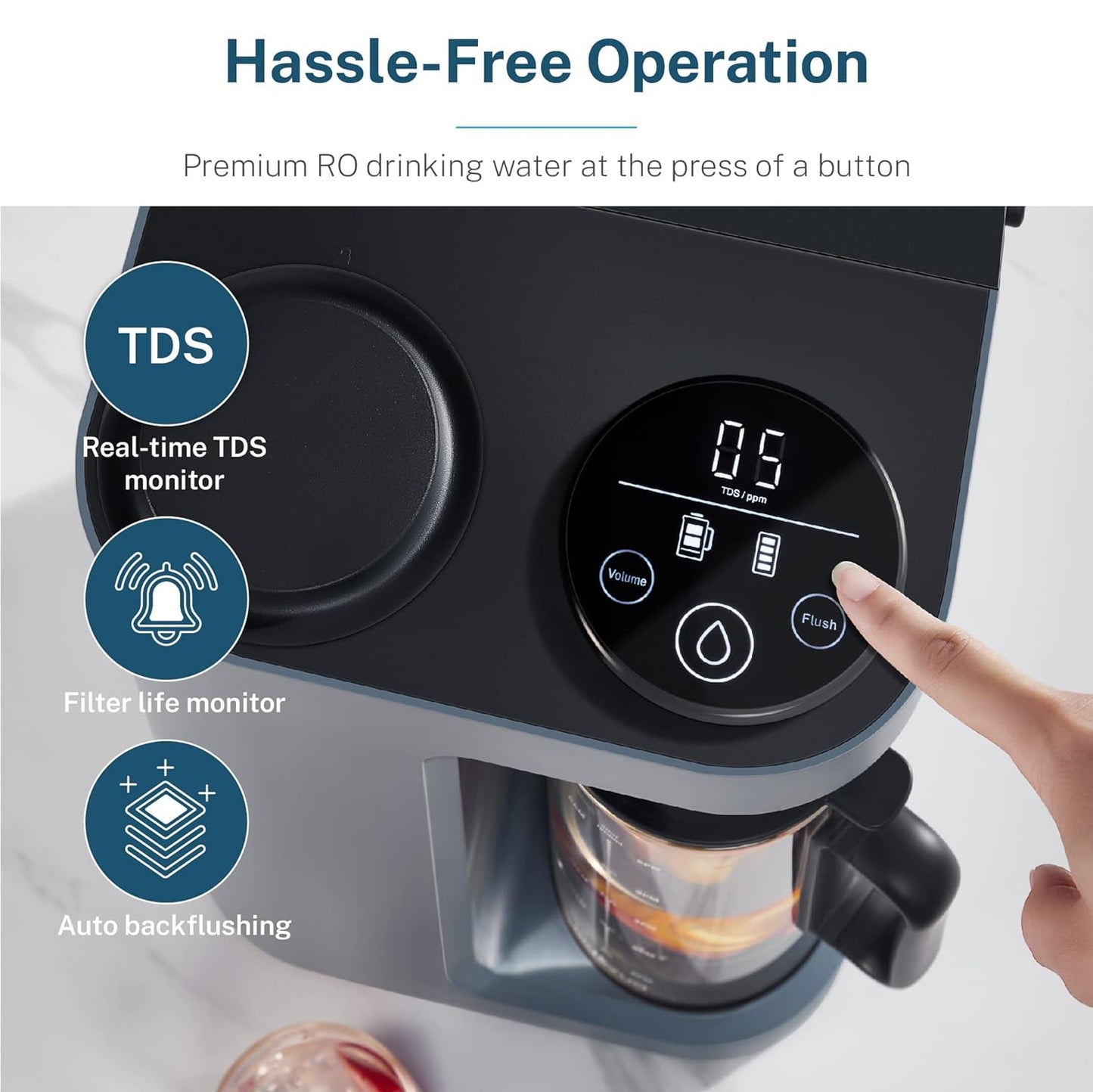 Bluevua RO100ROPOT-LITE - Sistema de filtro de agua de ósmosis inversa para encimera, purificación de 5 etapas, 3:1 de puro a drenaje, purificador de agua portátil (no requiere instalación) (azul)