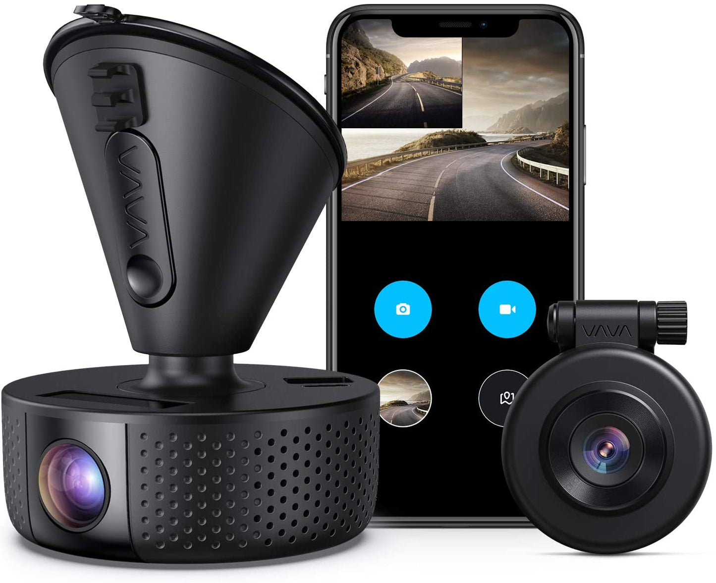 VAVA Dual 1920x1080P FHD 2560x1440P Frente único para coches con Wi-Fi  Visión nocturna Modo de estacionamiento Sensor G WDR  VA-VD002