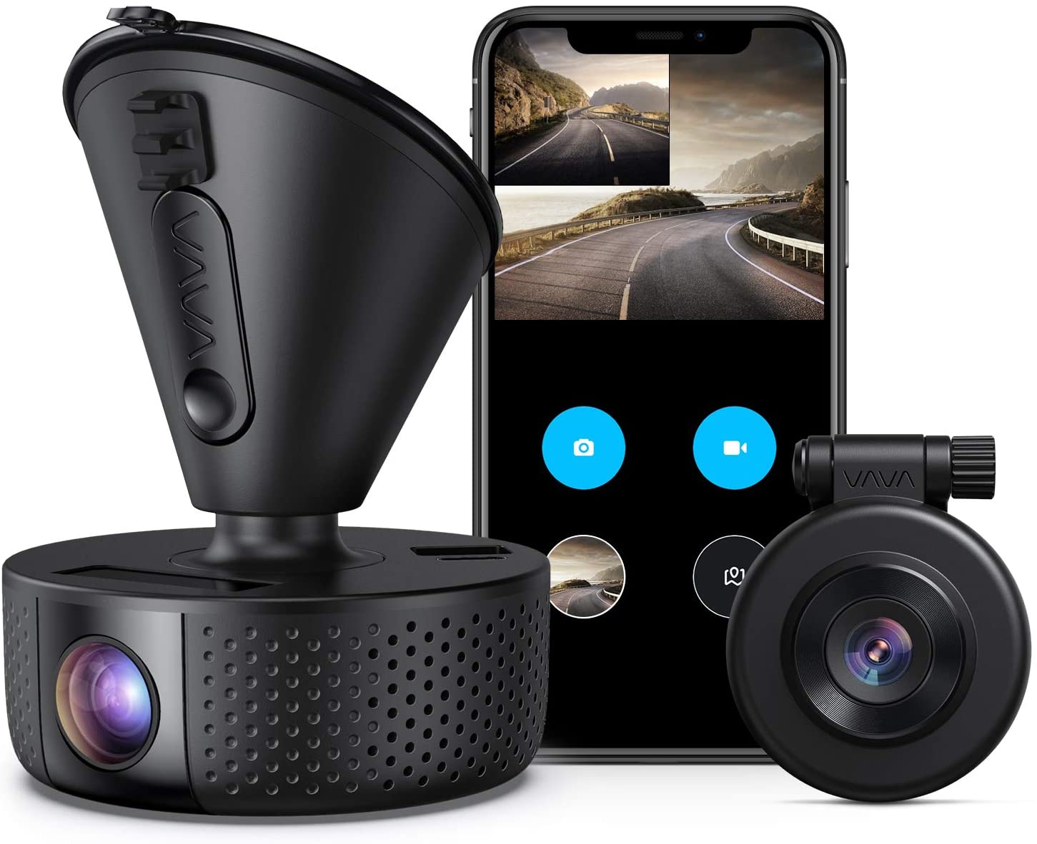 VAVA Dual 1920x1080P FHD 2560x1440P Frente único para coches con Wi-Fi  Visión nocturna Modo de estacionamiento Sensor G WDR  VA-VD002