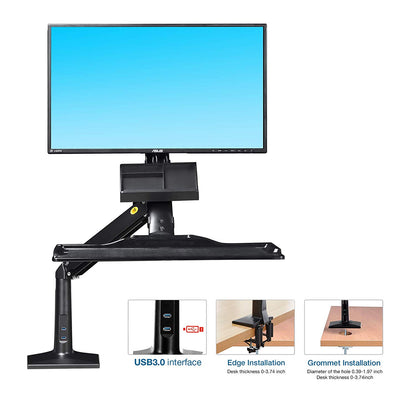 NB North Bayou Sit Stand Desk Converter Height Adjustable Standing Desk Workstation for 22''-35'' Monitor Mount Arm with Keyboard Tray FC35 (White-for 22''-35'' Monitor Within 6.6~19.8 lbs)
