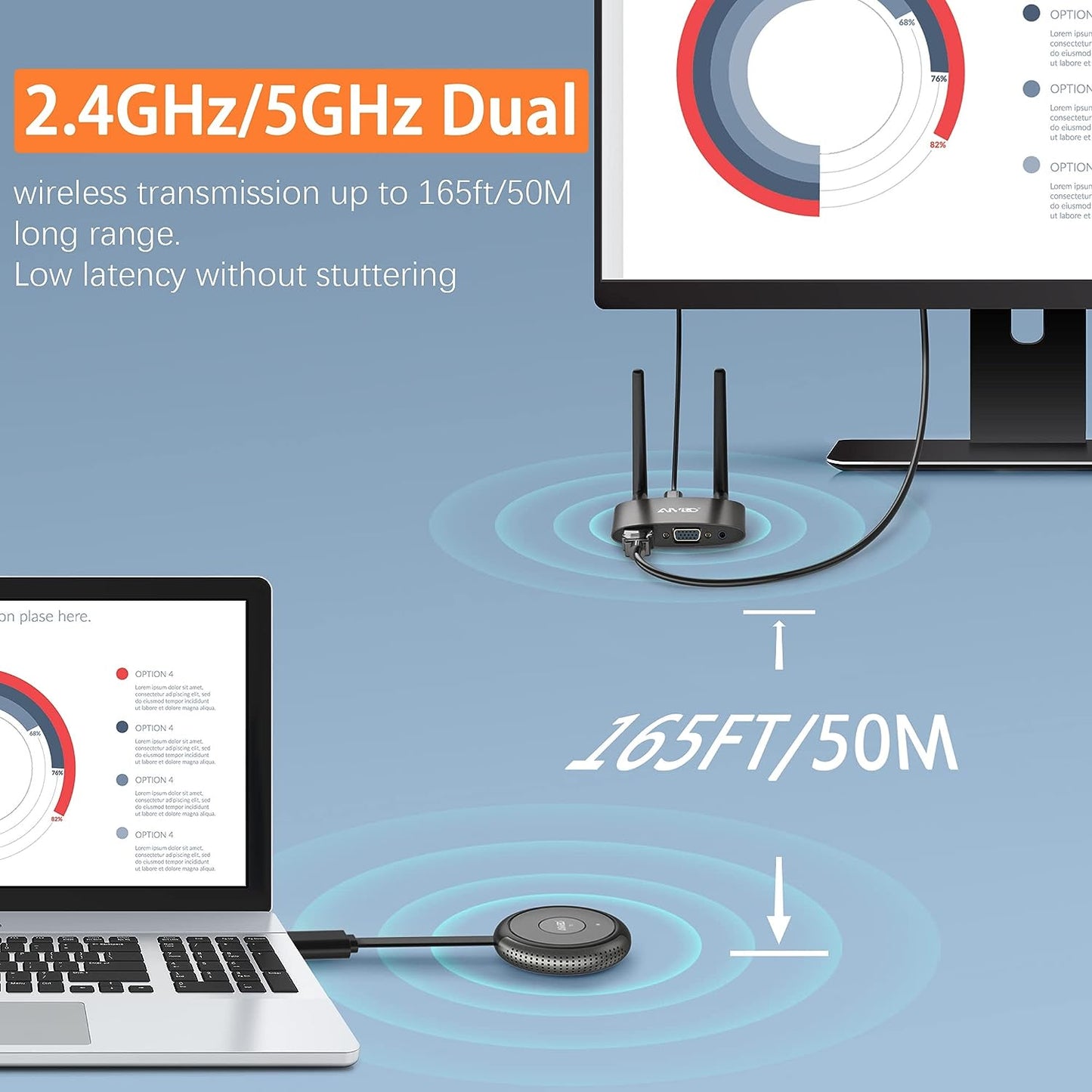 Transmisor y receptor HDMI inalámbrico 4K, TIMBOOTECH inalámbrico HDMI de 165 pies/50 m de largo alcance de transmisión de video/audio desde PC, portátil a HDTV, monitor, proyector, HDMI inalámbrico 5G para TIKTOK/Neflix/conferencias BBUSTIMHDMIDONGLE