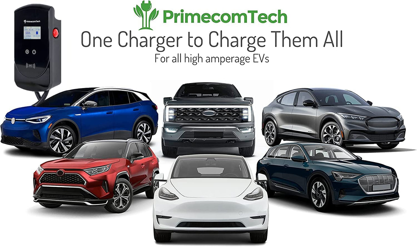 PRIMECOM.TECH - Estación de carga inteligente para vehículos eléctricos de nivel 2, 220 voltios para Tesla y todas las marcas EV de 30 pies de longitud (30 pies, NEMA 14-50p)