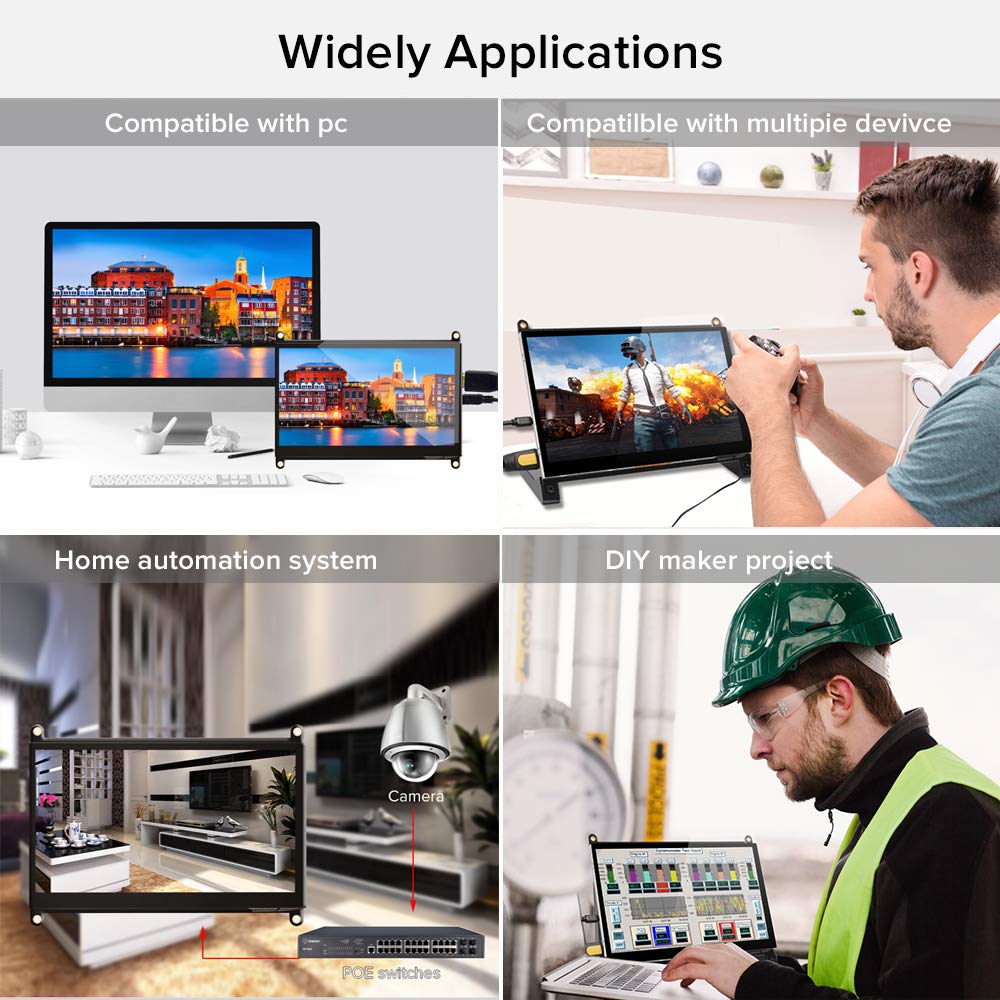 Raspberry Pi Touchscreen Monitor, 7'' HDMI Touch Screen Display IPS 1024x600 with Prop Stand Built-in Dual Speakers HDMI 2.0 Plug and Play FPC for Raspberry Pi 4 3 2 Zero B+ Model B Xbox PS4 iOS Win