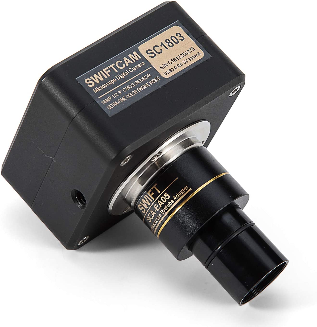 Swiftcam - Cámara de 18 megapíxeles para microscopios, con lente de reducción, kit de calibración, adaptadores de Eyetube y cable USB 3.0, compatible con Windows/Mac/Linux