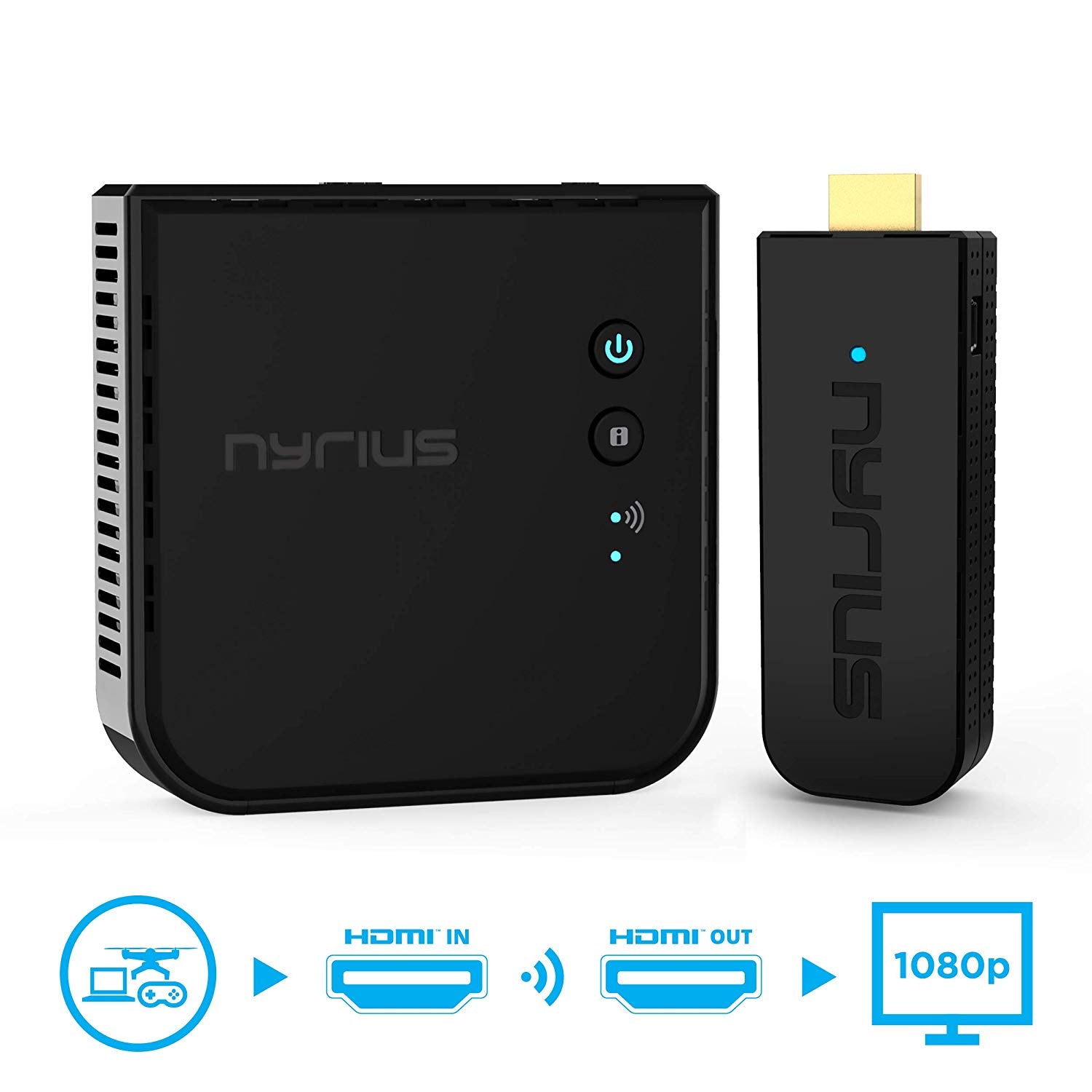 Nyrius Aries Pro Wireless HDMI Transmitter and Receiver to Stream HD 1080p 3D Video from Laptop