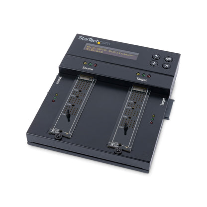 StarTech.com Duplicador/Borrador de Doble Bahía M.2 SATA/NVMe, Clonador/Limpiaparabrisas para M.2 PCIe AHCI/NVMe, M.2 SATA, 2.5/3.5", Desinfectante/Copiadora de Disco Duro, TAA (SM2DUPE11), Negro