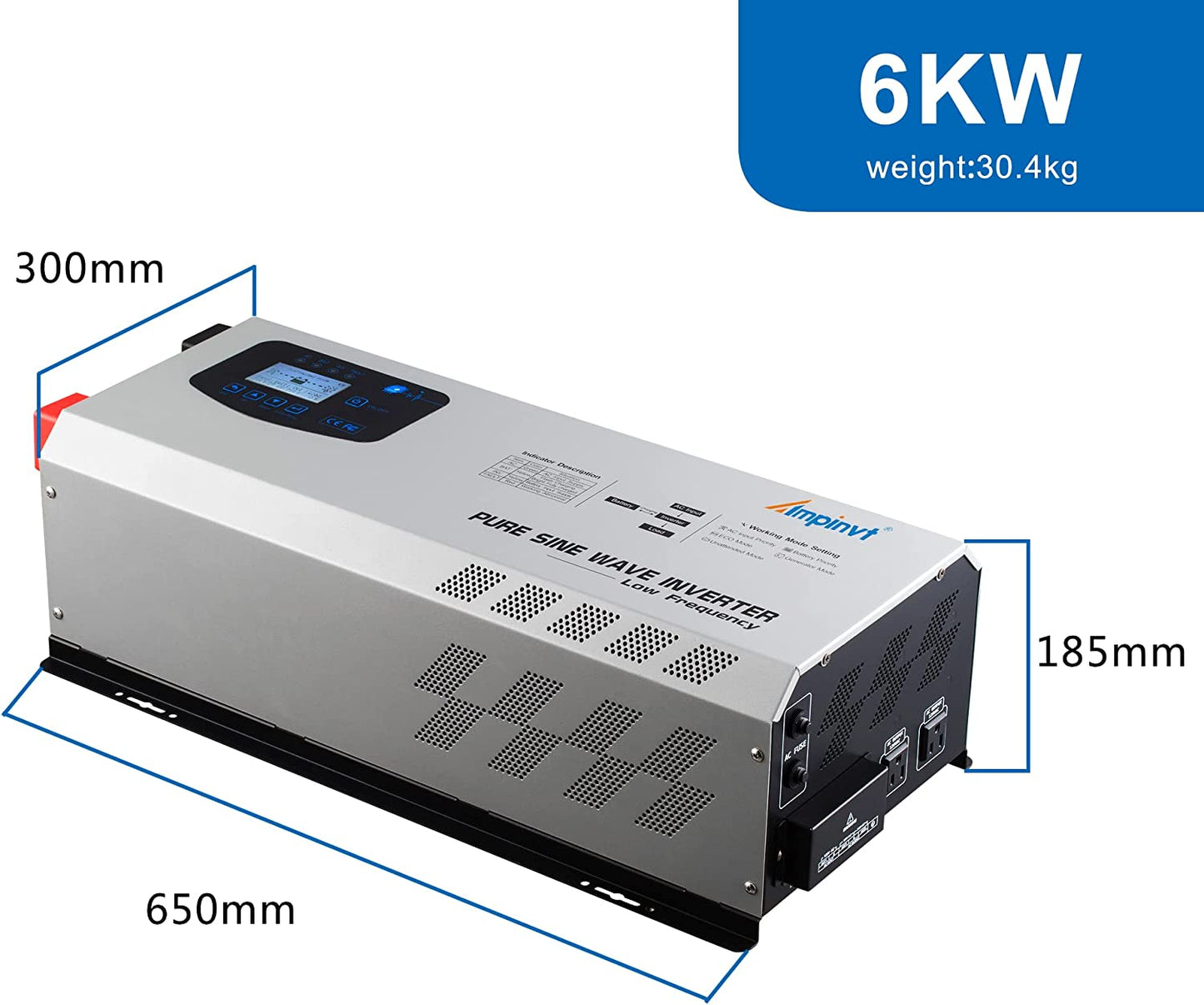 AMPINVT Cargador inversor de corriente de onda sinusoidal pura de 6000W pico de 18000 W CC de 24 V a 120 V/240 V fuera de la red, inversor solar de baja frecuencia para gel sellado AGM batería de litio inundada