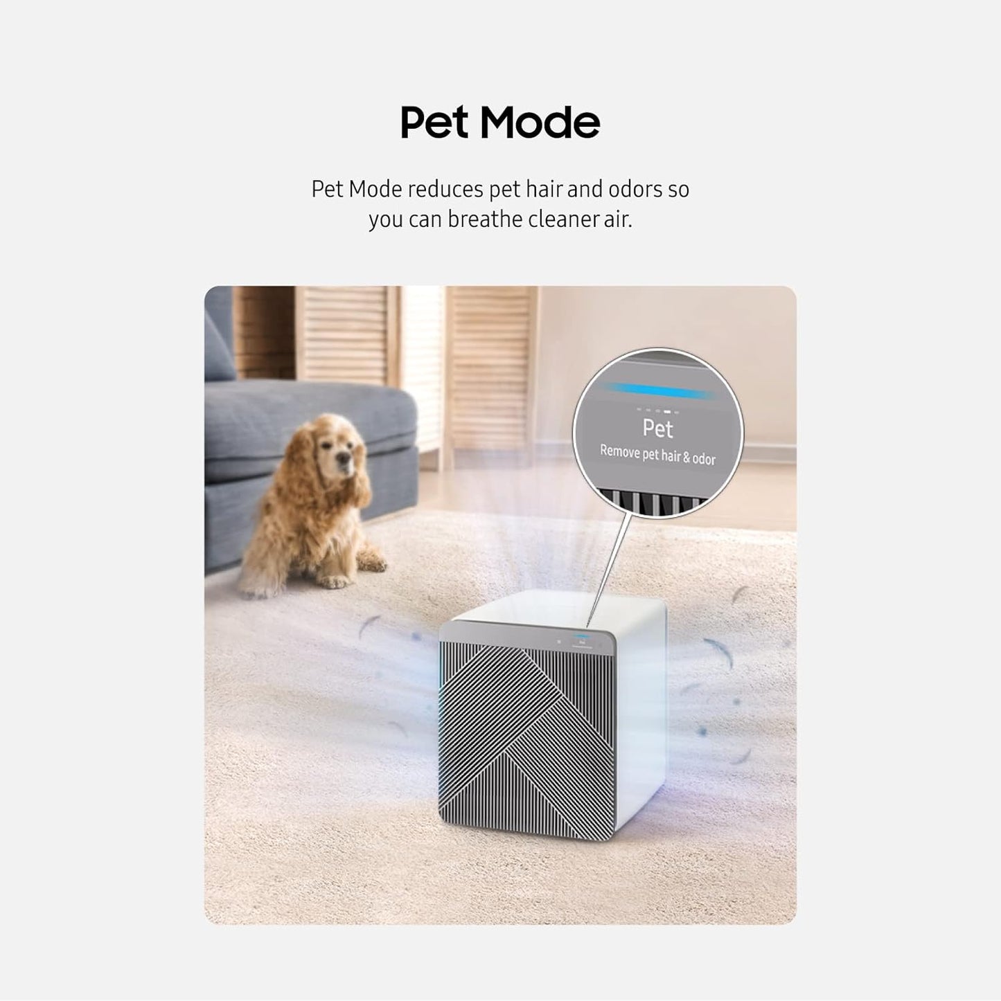 SAMSUNG BESPOKE - Purificador de aire cubo, eliminador de olores, sistema doméstico con filtración HEPA, purificación de 360 grados, modo mascota, control inteligente, atrapa el polvo, AX350A9350N, gris