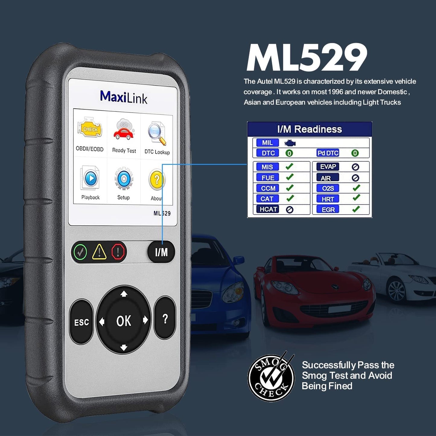 Autel MaxiLink ML529 (versión actualizada 2022 de AL519) Lector con actualización de software de por vida, AutoVIN para DTC rápido escáner OBDII