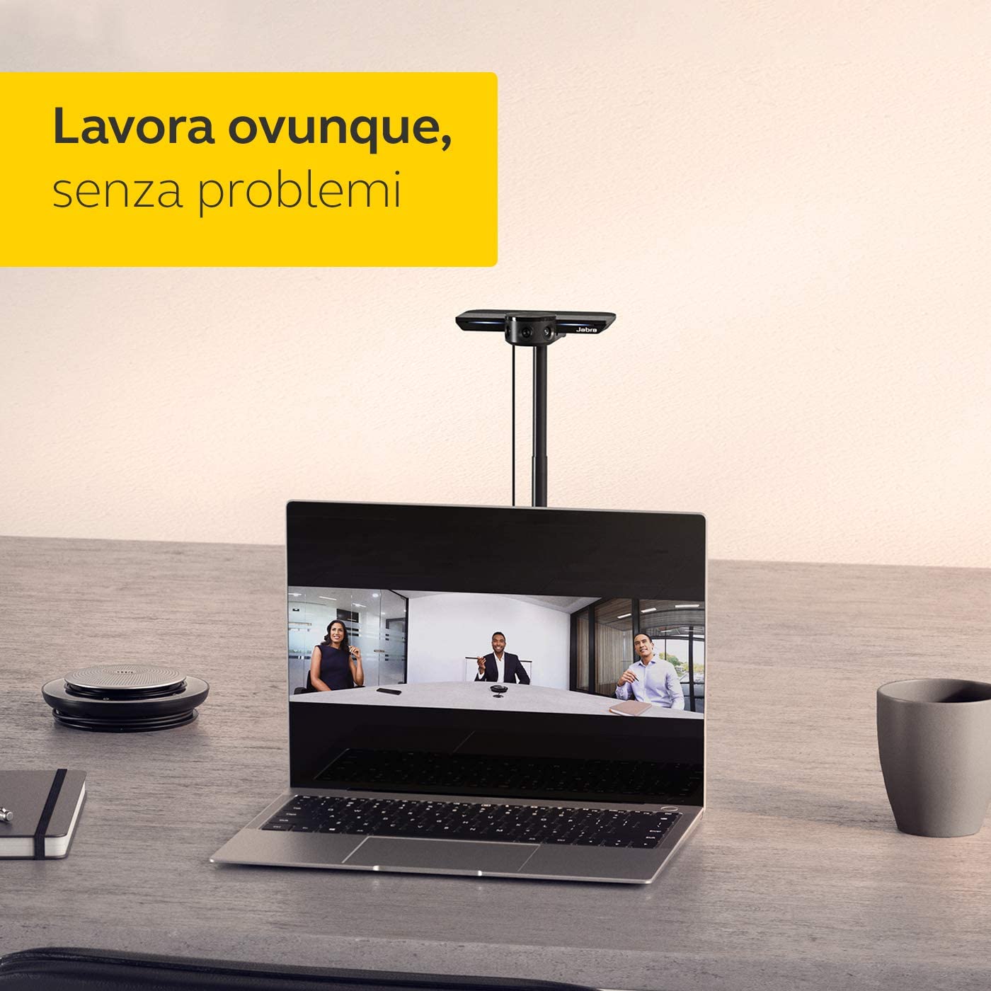 Jabra PanaCast Webcam Panoramica 4K per Videoconferenze - Videocamera"Plug-and-Play" con Campo Visivo Pari a 180 Gradi, Ottima per Sale Riunioni