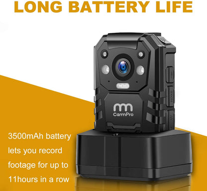 Cámara de cuerpo de policía HD 1296P, memoria 32G, cámara de cuerpo portátil CammPro, cámara impermeable con pantalla de 2 pulgadas, visión nocturna, GPS para grabadora de aplicación de la ley, guardias de seguridad, uso personal