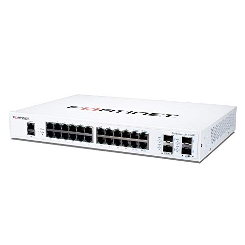 FORTINET FortiSwitch 124F - FS-124F, gestionado, 24 puertos GE + 4 puertos SFP+ + 1 consola RJ45. Diseño sin ventilador. Montaje en rack