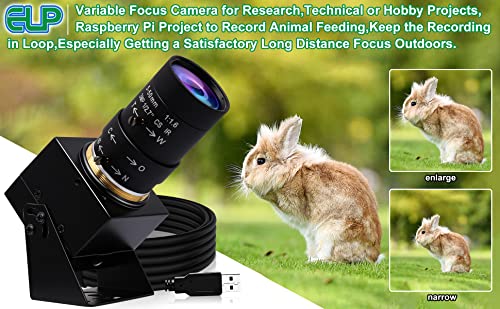 ELP Cámara USB 4K de enfoque variable, cámara web de 5 a 50 mm, zoom 10X, cámara varifocal, 2160P 30 fps, cámara web de enfoque manual, IMX317 Vari-Focus USB, cámaras USB de primer plano para Windows, Linux, Mac, Raspberry Pi