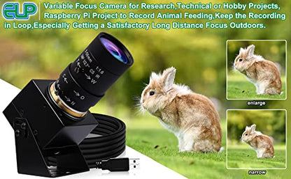 ELP Cámara USB 4K de enfoque variable, cámara web de 5 a 50 mm, zoom 10X, cámara varifocal, 2160P 30 fps, cámara web de enfoque manual, IMX317 Vari-Focus USB, cámaras USB de primer plano para Windows, Linux, Mac, Raspberry Pi