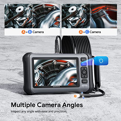 DEPSTECH Boroscopio de pantalla IPS de 7 pulgadas, cámara endoscopio de triple lente con luz, cámara de inspección de video de grabación de sonido HD de 1080P, cámara de serpiente de cuello de cisne de 16.5pies - DS700TL