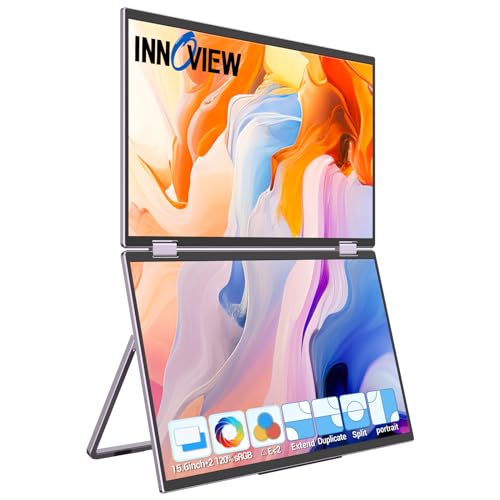 InnoView Extensor de pantalla para computadora portátil 15.6 "Monitores duales apilados plegable triple monitor (Wins/Mac) 1080P 120% sRGB ΔE<2 Monitor portátil triple para portátil 90°/180° rotación automática