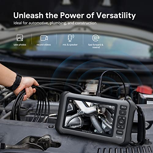 DEPSTECH Boroscopio de pantalla IPS de 7 pulgadas, cámara endoscopio de triple lente con luz, cámara de inspección de video de grabación de sonido HD de 1080P, cámara de serpiente de cuello de cisne de 16.5pies - DS700TL