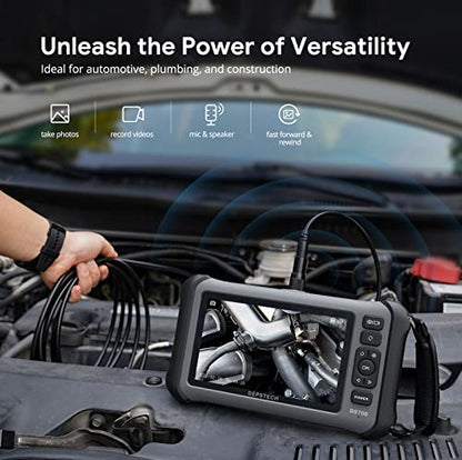 DEPSTECH Boroscopio de pantalla IPS de 7 pulgadas, cámara endoscopio de triple lente con luz, cámara de inspección de video de grabación de sonido HD de 1080P, cámara de serpiente de cuello de cisne de 16.5pies - DS700TL