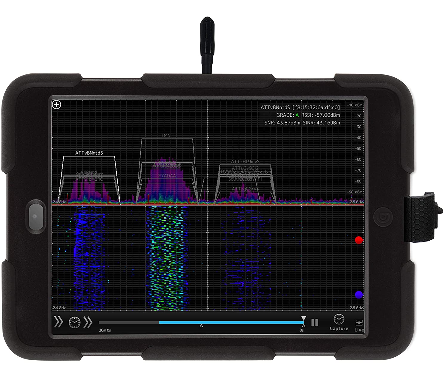 OSCIUM WiPry 2500x: Analizador de espectro Wi-Fi, 2,4 y 5 GHz, Soporte universal de plataforma (iOS, Android, PC, Mac) portátil informes avanzados