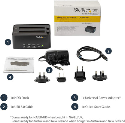 StarTech.com Dual Bay USB 3.0 Duplicator and Eraser Dock for 2.5" & 3.5" SATA SSD HDD - 1:1 Standalone Cloner & Wiper Docking Station (SATDOCK2REU3)