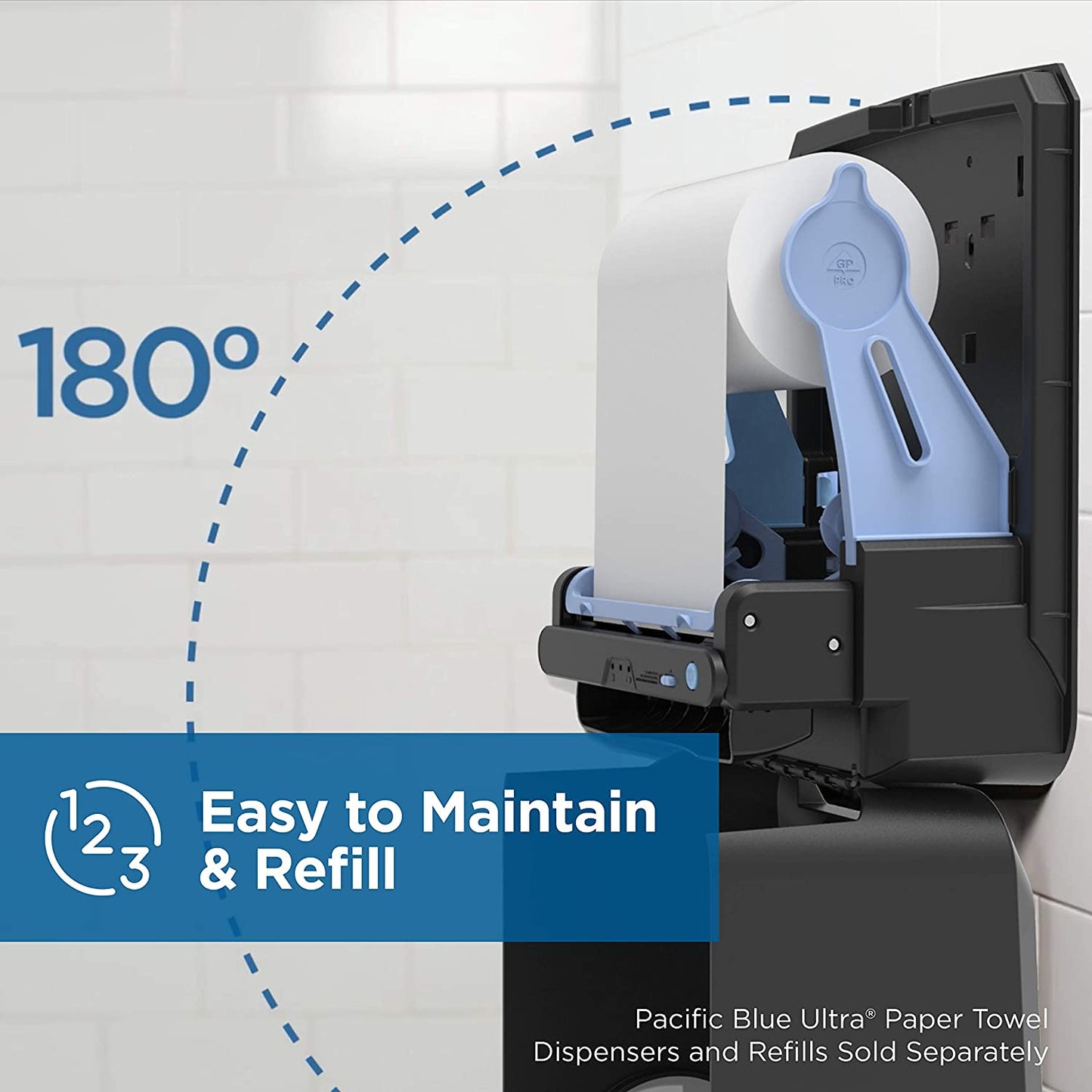 Dispensador automático de toallas de papel Pacific Blue Ultra™ de Georgia-Pacific, negro, 59590, 12.9" de ancho x 8.7" de profundidad por 15.5" de alto