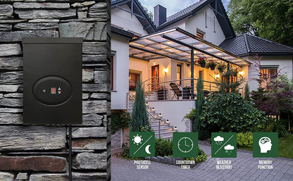 GKOLED Transformador de bajo voltaje de 300 W con certificación ETL para iluminación de paisaje con temporizador y sensor de fotocélula, paquete de alimentación de 120 V CA a 12 V/14 V CA, núcleo toroide totalmente encapsulado, certificado CEC VI