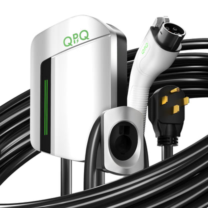 QPQ Cargador EV Nivel 2 48 Amp Cargador Nivel 2 Cargador NEMA 14-50 EV Cargadores para Hogar Nivel 2 UL/FCC ROHS Cargador eléctrico de coche 25 pies Cable 240v Estaciones de carga de vehículos eléctricos Nivel 2 Cargador EV