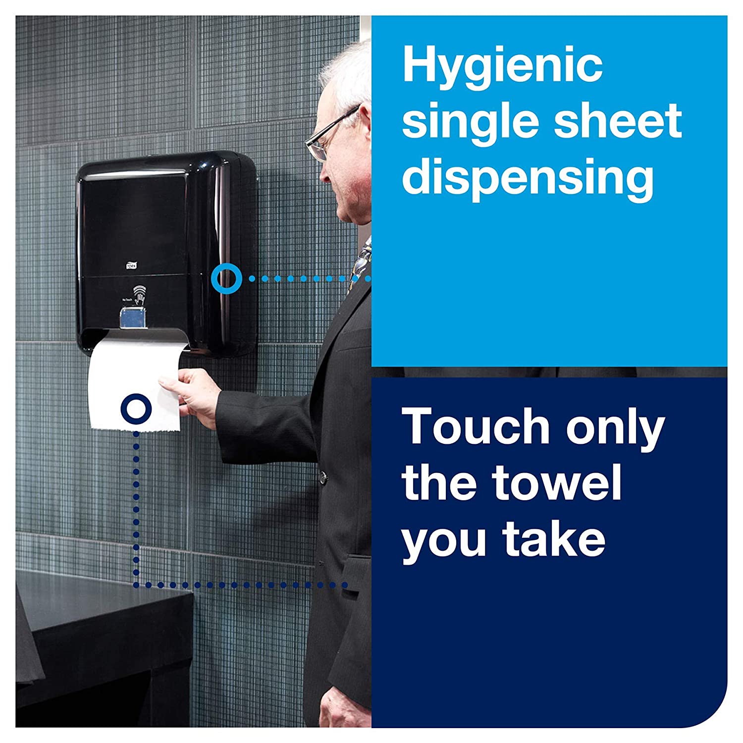 Tork Matic - Dispensador de toallas de mano con sensor de intuición 5511282, diseño de elevación – Dispensador de toallas de mano de papel H1, dispensador sin contacto de una a una, color negro