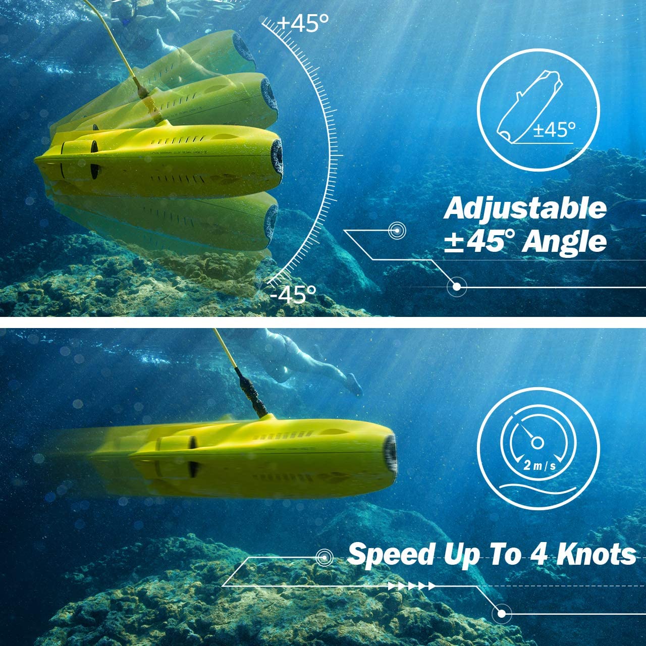 Chasing Gladius Mini dron subacuático – Cámara subacuática 4K UHD para visualización en tiempo real, mando a distancia y control remoto de aplicación, buceo a 330 pies, transmisión en vivo, bloqueo de inclinación ajustable, buscador de peces, ROV