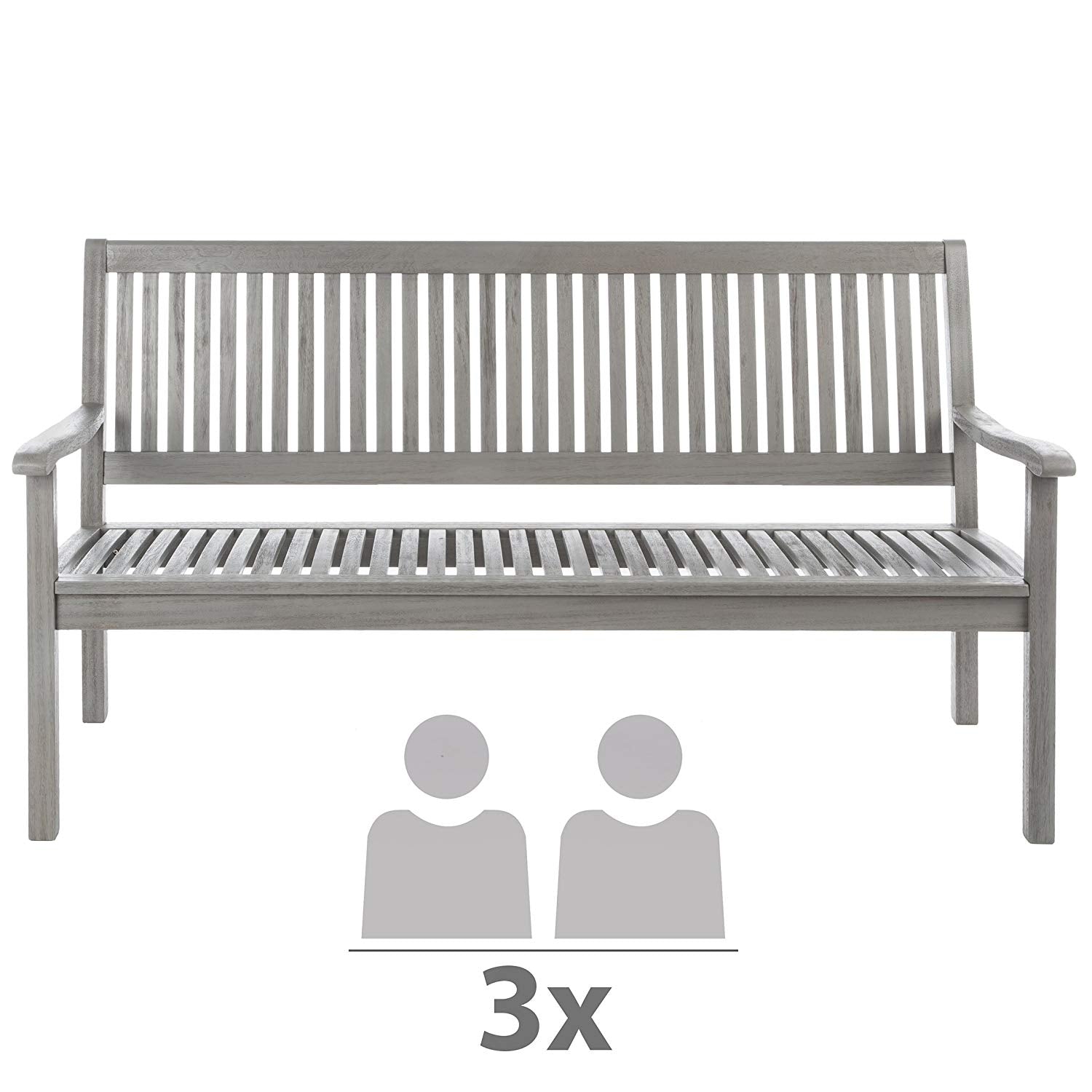 Banco de jardín Ultranatura Canberra Series de 3 plazas - Madera de eucalipto con clase y alta calidad con certificación FSC - 60 x 26 x 34 pulgadas (152 x 66 x 86 cm), gris