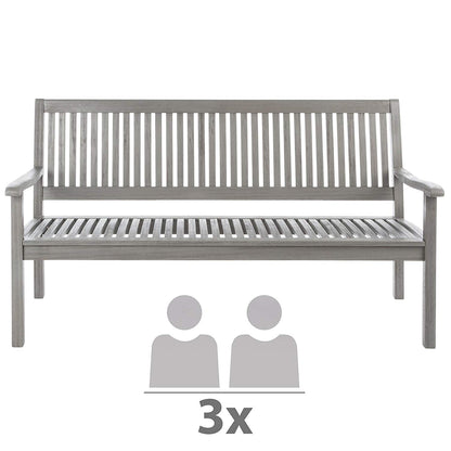 Banco de jardín Ultranatura Canberra Series de 3 plazas - Madera de eucalipto con clase y alta calidad con certificación FSC - 60 x 26 x 34 pulgadas (152 x 66 x 86 cm), gris