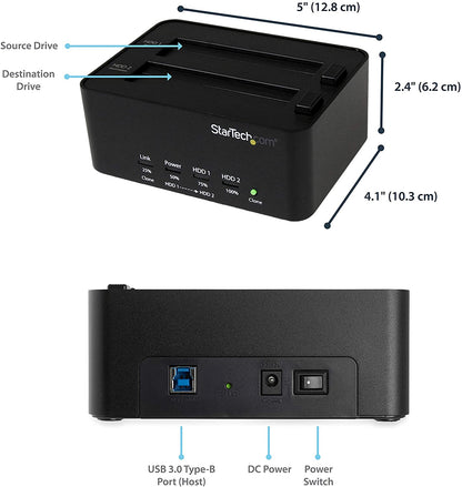 StarTech.com Dual Bay USB 3.0 Duplicator and Eraser Dock for 2.5" & 3.5" SATA SSD HDD - 1:1 Standalone Cloner & Wiper Docking Station (SATDOCK2REU3)