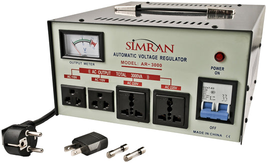 Simran AR-3000 - Convertidor de potencia estabilizador transformador de voltaje, 3000 W, marfil/gris