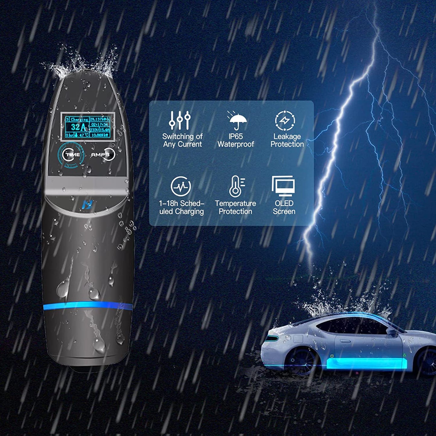 MCEVKELN Estación de carga portátil EV de nivel 2 compatible con autos eléctricos SAE J1772, 240 V, 40 amperios, NEMA 14-50