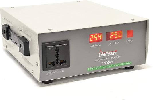 LiteFuze Automatic 1500-Watt Voltage Converter Transformer - Step Up - 110V/220V - Circuit Breaker Protection -Heavy Duty/ - Wattage Detection Technology - Ultra Compact - Quiet - Light