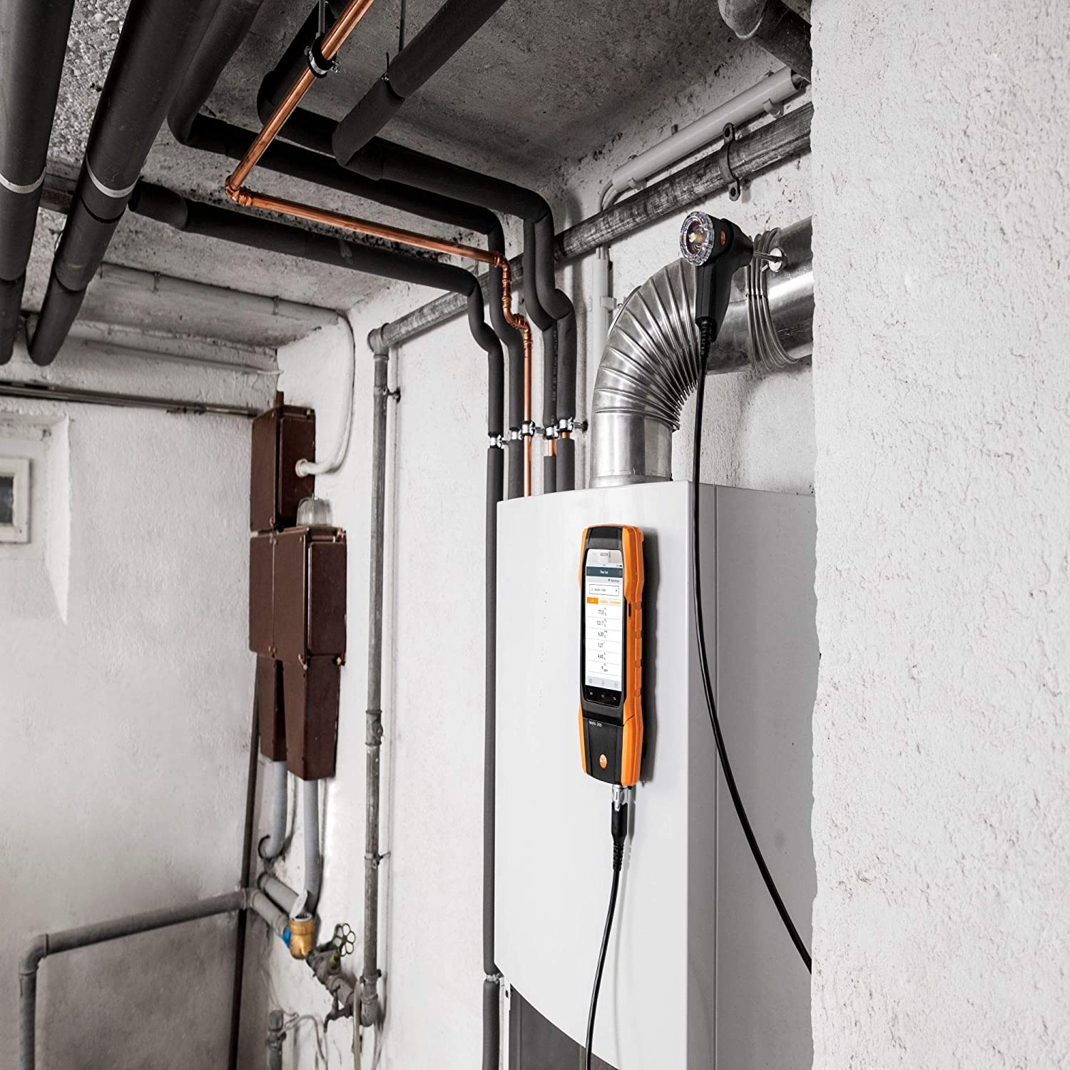 Kit analizador de combustión residencial y comercial testo 300 I con impresora bluetooth opcional I CO Meter para gases de combustión, proyecto, presión diferencial y niveles de CO ambiental de los sistemas de calefacción