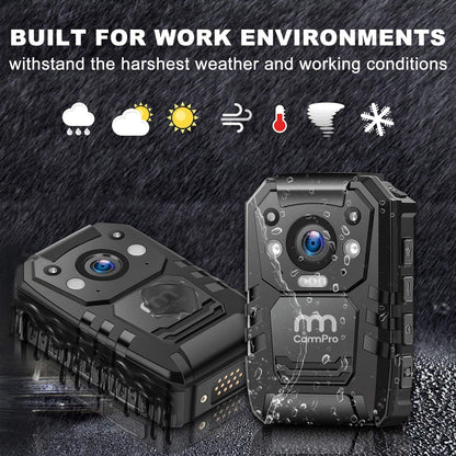 Cámara de cuerpo de policía HD 1296P, memoria 32G, cámara de cuerpo portátil CammPro, cámara impermeable con pantalla de 2 pulgadas, visión nocturna, GPS para grabadora de aplicación de la ley, guardias de seguridad, uso personal