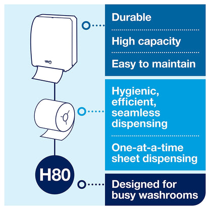 Tork Dispensador electrónico de Rollo de Toallas de Papel Negro H80, Duradero con dispensador uno a la Vez, 771828