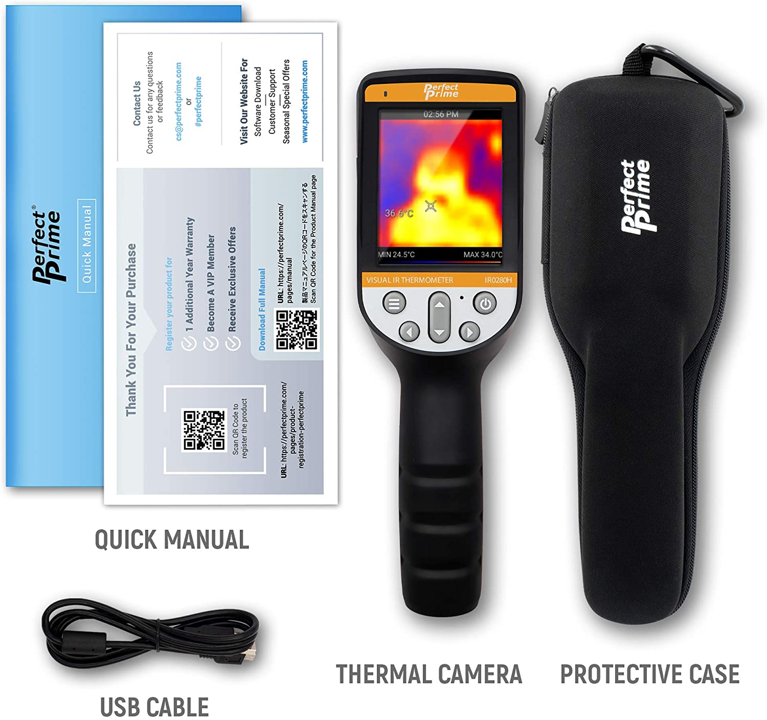 PerfectPrime IR0280, cámara térmica infrarroja y cámara de luz visible/grabación de vídeo 1024 píxeles y rango de temperatura de -22 ~ 1832°F