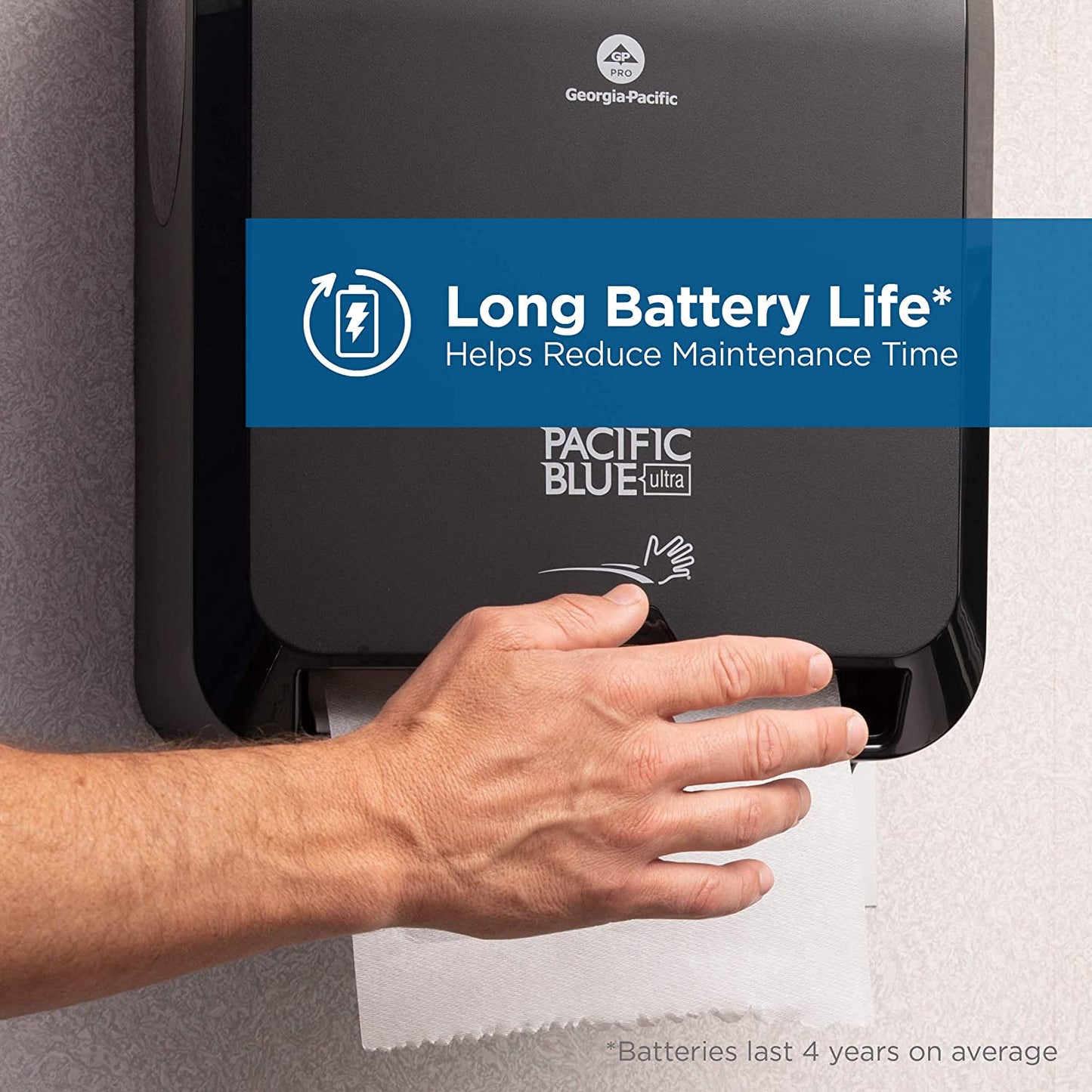 Dispensador automático de toallas de papel Pacific Blue Ultra™ de Georgia-Pacific, negro, 59590, 12.9" de ancho x 8.7" de profundidad por 15.5" de alto