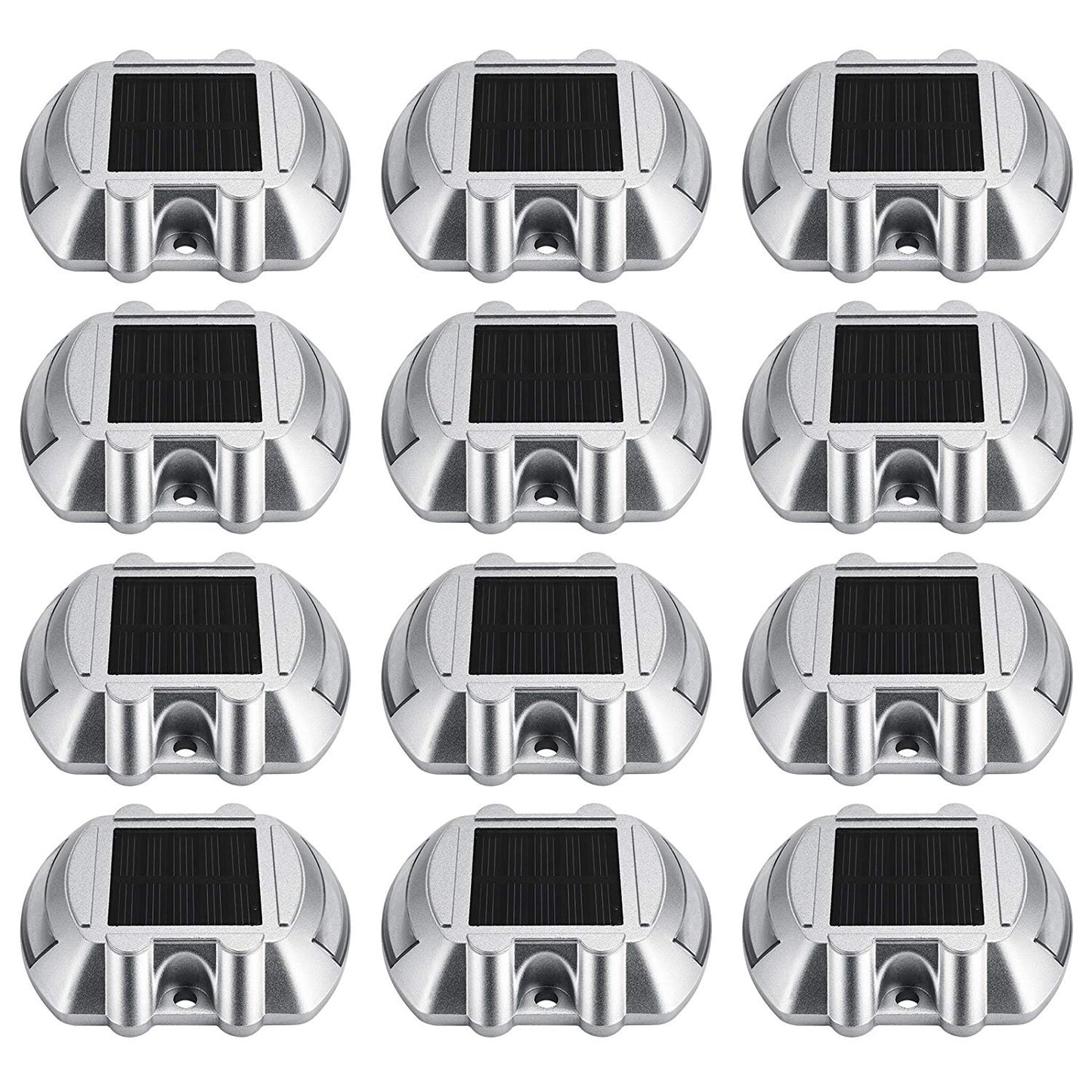 Happybuy Driveway Lights 12-Pack Solar Driveway Lights Bright White Solar Deck Lights Outdoor Waterproof Wireless Dock Lights 6 LEDs for Deck Dock Driveway Path Warning Garden Walkway Sidewalk Steps