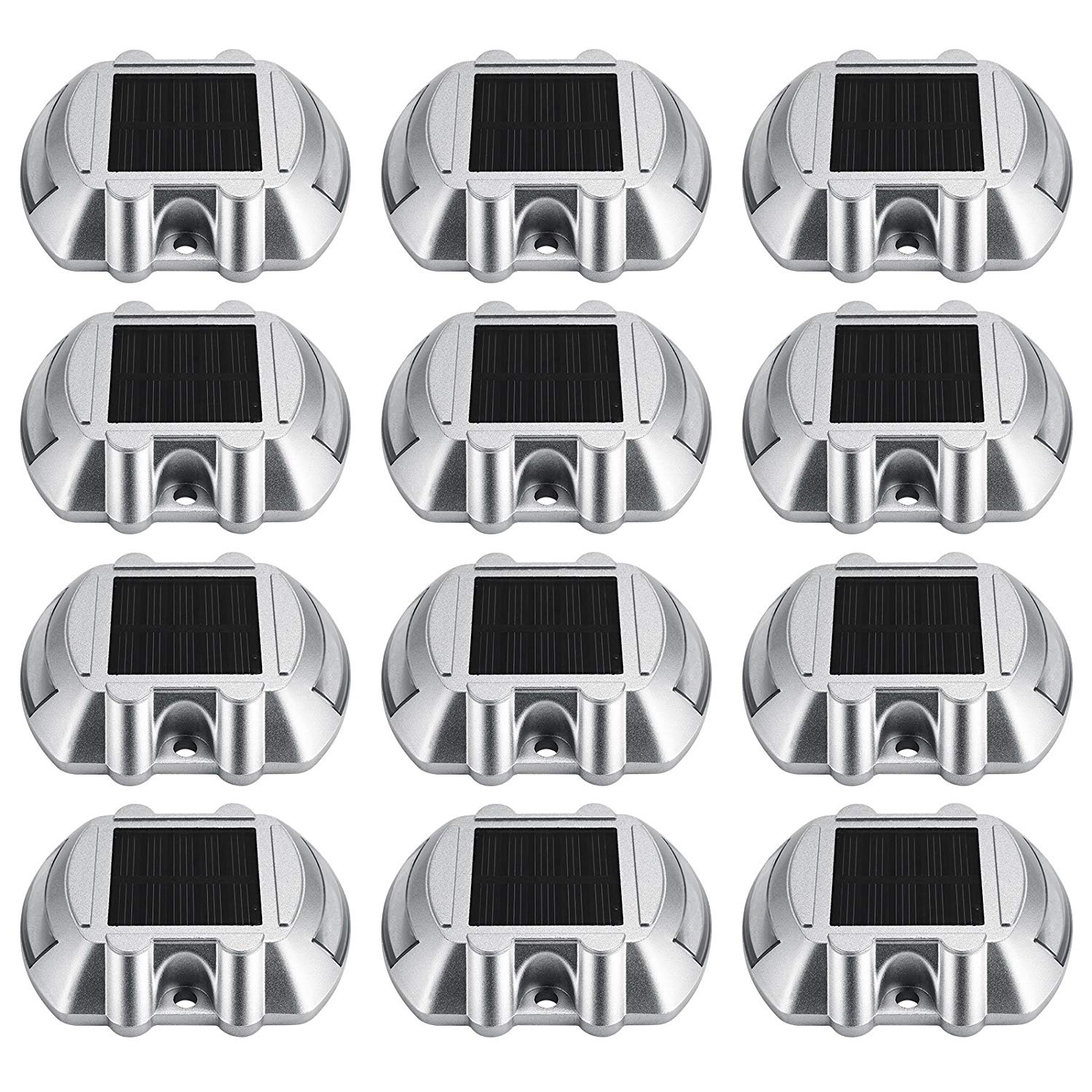 Happybuy Driveway Lights 12-Pack Solar Driveway Lights Bright White Solar Deck Lights Outdoor Waterproof Wireless Dock Lights 6 LEDs for Deck Dock Driveway Path Warning Garden Walkway Sidewalk Steps