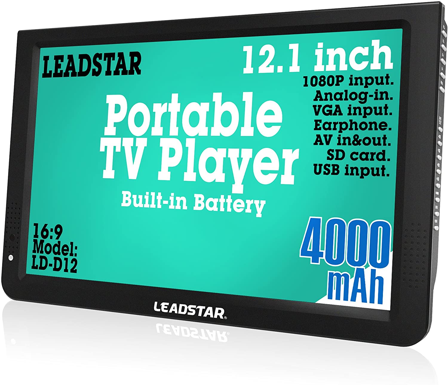 Televisor LED portátil ATSC TFT HD de 12"  Batería incorporada Televisión/monitor con reproductor multimedia Soporte tarjeta USB LEADSTAR