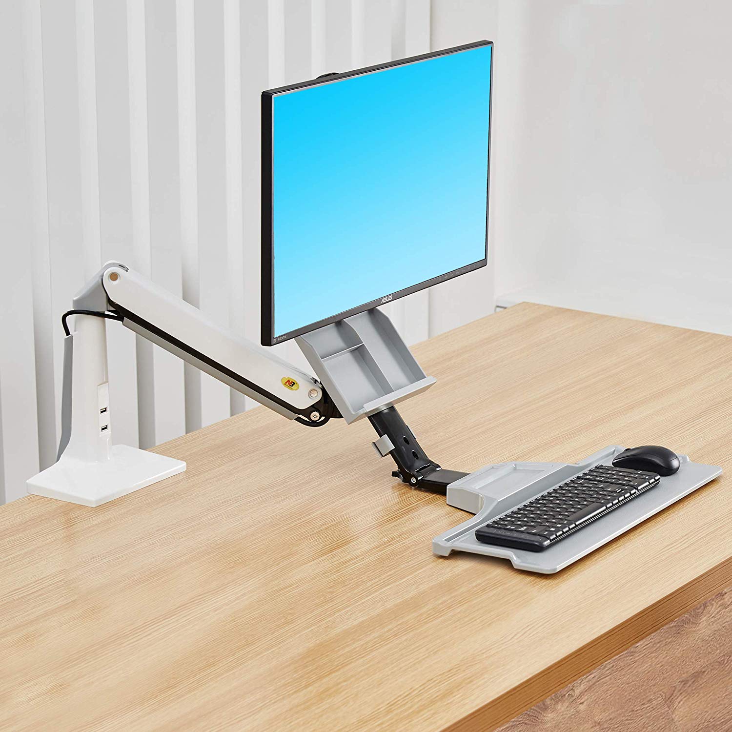 NB North Bayou Sit Stand Desk Converter Height Adjustable Standing Desk Workstation for 22''-35'' Monitor Mount Arm with Keyboard Tray FC35 (White-for 22''-35'' Monitor Within 6.6~19.8 lbs)